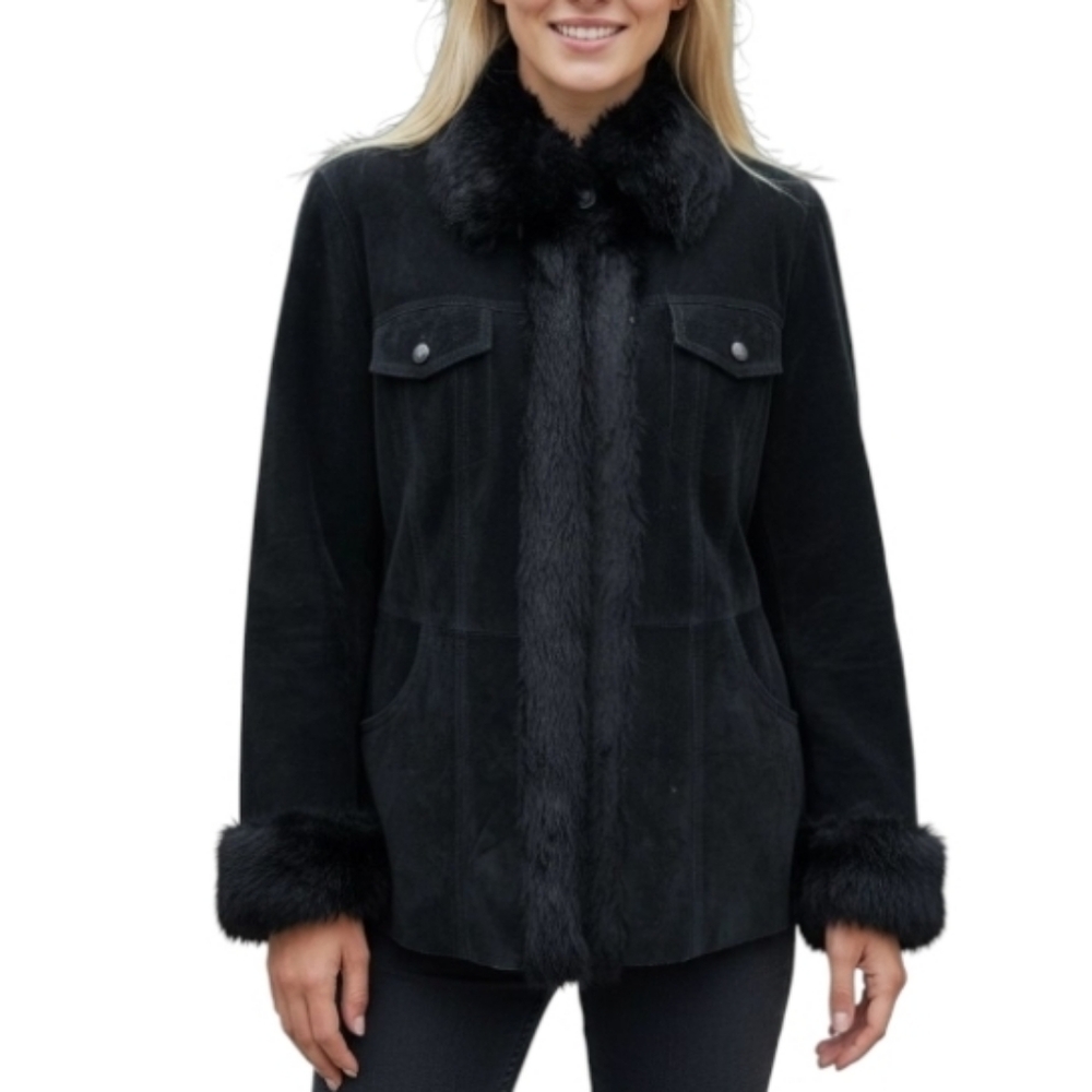 Willi Smith Suede leathet and Rabbit fur trim Jacket